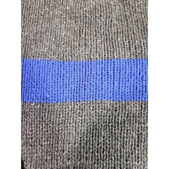 VTG J.CREW Mens 90's Grey Blue Stripe Wool Hand Knit Chunky Sweater - Size Large - Picture 6 of 6